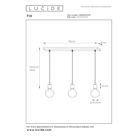 Lucide FIX - Suspension - 3xE27 - Noir