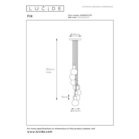 Lucide FIX - Suspension - 7xE27 - Noir