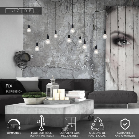 Lucide FIX - Suspension - 10xE27 - Convient aux mezzanines et plafonds hauts - Noir