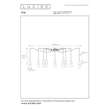 Lucide FIX - Suspension - 10xE27 - Convient aux mezzanines et plafonds hauts - Noir