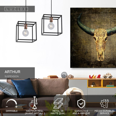 Lucide ARTHUR - Suspension - 1xE27 - Noir