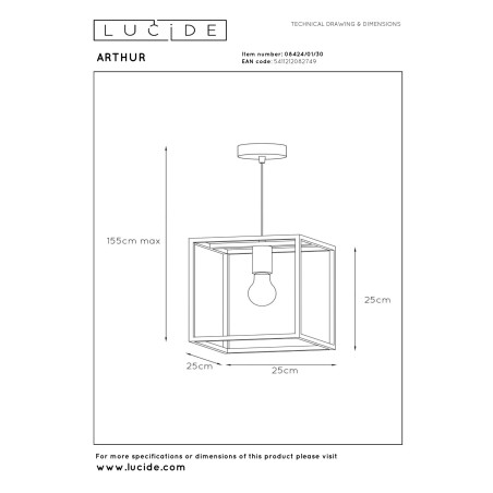 Lucide ARTHUR - Suspension - 1xE27 - Noir