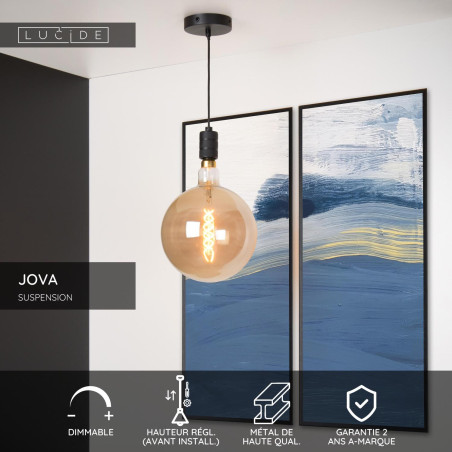 Lucide JOVA - Suspension - Ø 10 cm - 1xE27 - Noir