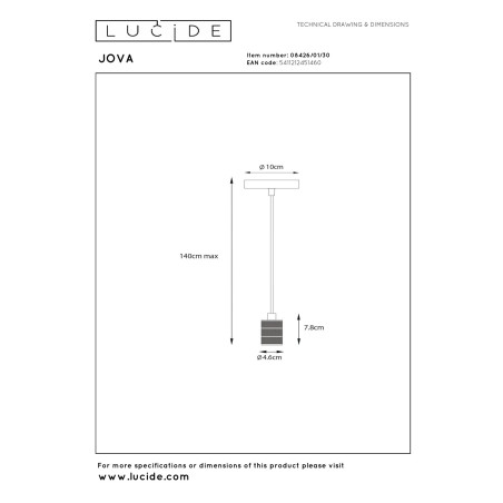Lucide JOVA - Suspension - Ø 10 cm - 1xE27 - Noir