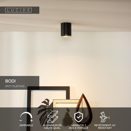Lucide BODI - Spot plafond - Ø 8 cm - 1xGU10 (MR16) - Noir