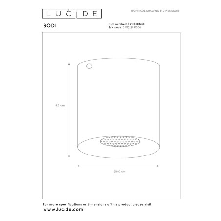 Lucide BODI - Spot plafond - Ø 8 cm - 1xGU10 (MR16) - Noir