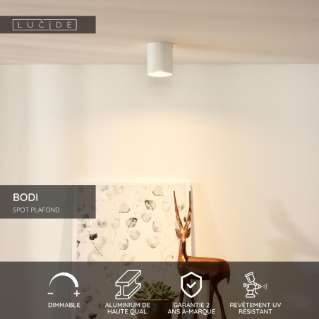 Lucide BODI - Spot plafond - Ø 8 cm - 1xGU10 (MR16) - Blanc