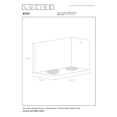 Lucide BODI - Spot plafond - 2xGU10 (MR16) - Noir