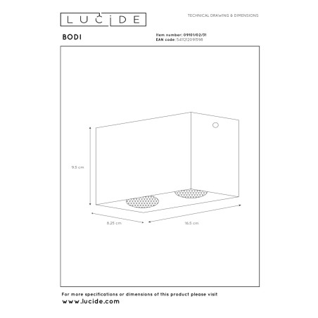 Lucide BODI - Spot plafond - 2xGU10 (MR16) - Blanc