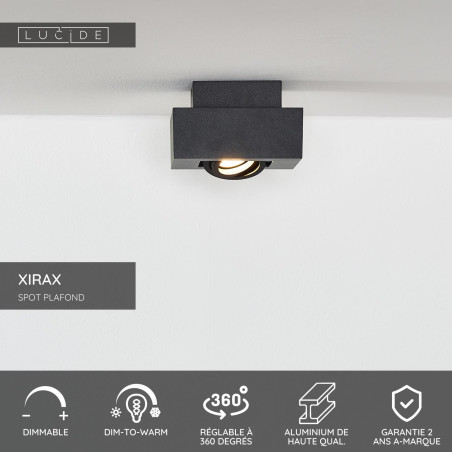 Lucide XIRAX - Spot plafond - LED Dim to warm - GU10 (MR16) - 1x5W 2200K/3000K - Noir
