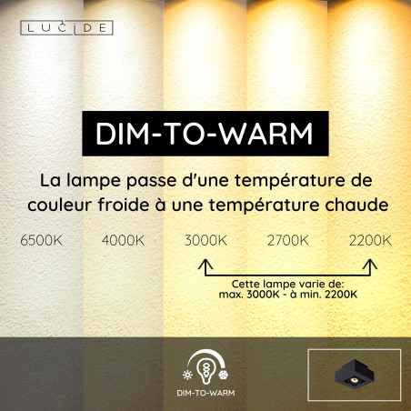 Lucide XIRAX - Spot plafond - LED Dim to warm - GU10 (MR16) - 1x5W 2200K/3000K - Noir