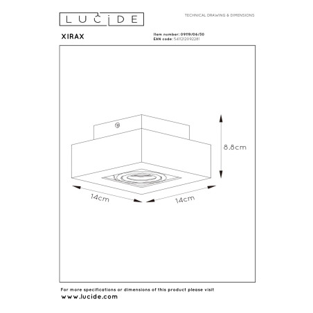 Lucide XIRAX - Spot plafond - LED Dim to warm - GU10 (MR16) - 1x5W 2200K/3000K - Noir