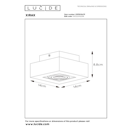 Lucide XIRAX - Spot plafond - LED Dim to warm - GU10 (MR16) - 1x5W 2200K/3000K - Blanc