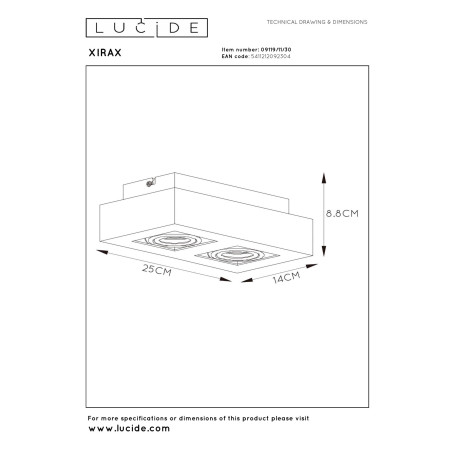 Lucide XIRAX - Spot plafond - LED Dim to warm - GU10 (MR16) - 2x5W 2200K/3000K - Noir