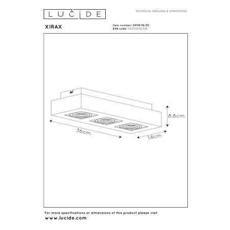 Lucide XIRAX - Spot plafond - LED Dim to warm - GU10 (MR16) - 3x5W 2200K/3000K - Noir