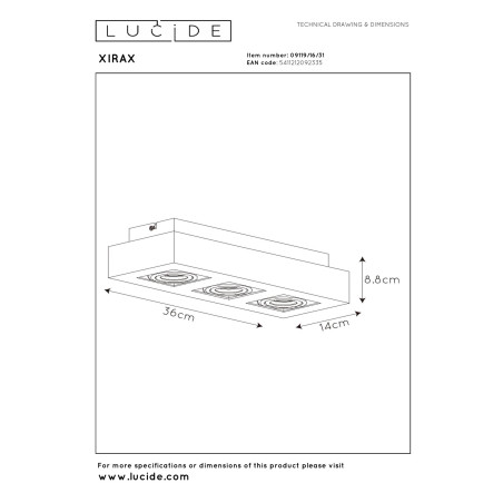 Lucide XIRAX - Spot plafond - LED Dim to warm - GU10 (MR16) - 3x5W 2200K/3000K - Blanc