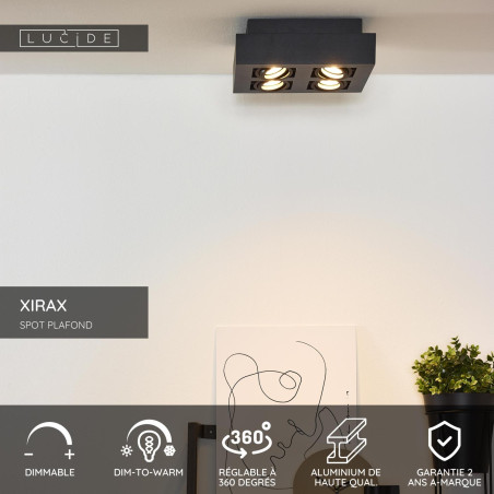Lucide XIRAX - Spot plafond - LED Dim to warm - GU10 (MR16) - 4x5W 2200K/3000K - Noir