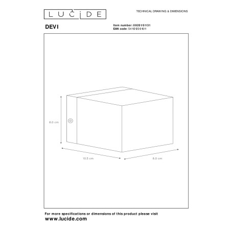 Lucide DEVI - Applique murale - 1xG9 - Blanc