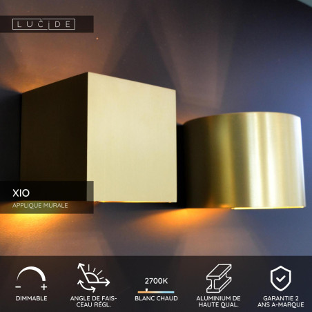 Lucide XIO - Applique murale - LED Dim. - G9 - 1x4W 2700K - Angle du faisceau réglable - Or Mat / Laiton