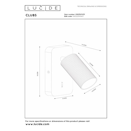 Lucide CLUBS - Lampe de chevet / Applique mural - 1xGU10 (MR16) - Blanc