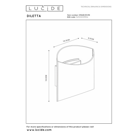 Lucide DILETTA - Applique murale - 1xG9 - Noir