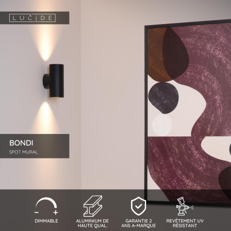 Lucide BONDI - Spot mural / Applique mural - 2xGU10 (MR16) - Noir