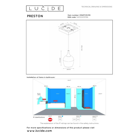 Lucide PRESTON - Suspension Salle de bains - Ø 10 cm - 1xGU10 (MR16) - IP44 - Noir