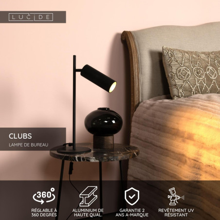 Lucide CLUBS - Lampe de bureau - 1xGU10 (MR16) - Noir