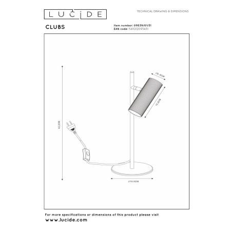 Lucide CLUBS - Lampe de bureau - 1xGU10 (MR16) - Blanc