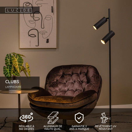 Lucide CLUBS - Lampadaire - 2xGU10 (MR16) - Noir