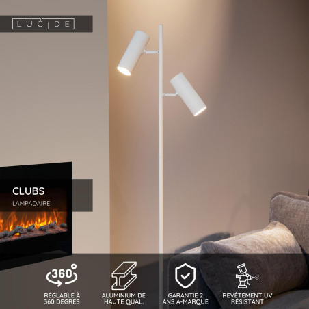 Lucide CLUBS - Lampadaire - 2xGU10 (MR16) - Blanc
