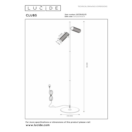 Lucide CLUBS - Lampadaire - 2xGU10 (MR16) - Blanc
