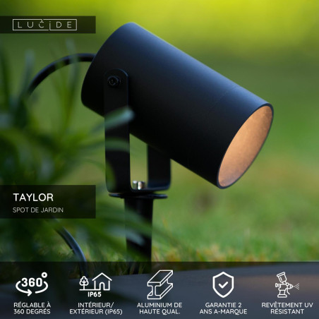 Lucide TAYLOR - Spot de jardin - Ø 10 cm - 1xGU10 (MR16) - IP65 - Noir