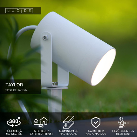Lucide TAYLOR - Spot de jardin - Ø 10 cm - 1xGU10 (MR16) - IP65 - Blanc