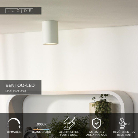 Lucide BENTOO-LED - Spot plafond - Ø 8 cm - LED Dim. - GU10 (MR16) - 1x5W 3000K - Blanc