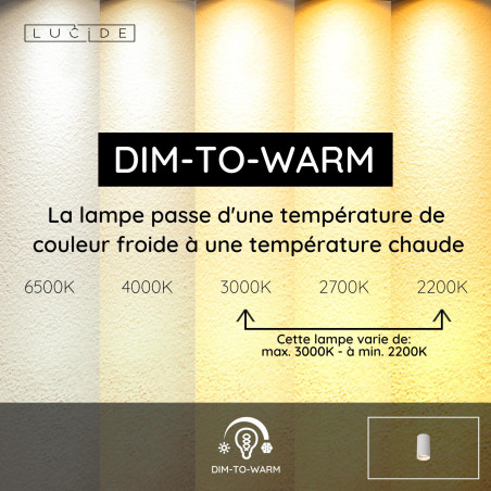 Lucide DELTO - Spot plafond - Ø 5,5 cm - LED Dim to warm - GU10 (MR16) - 1x5W 2200K/3000K - Blanc