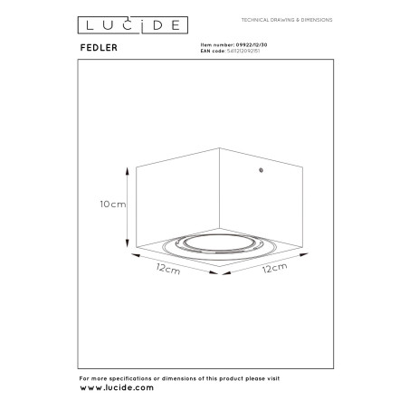 Lucide FEDLER - Spot plafond - LED Dim to warm - GU10 (ES111) - 1x12W 2200K/3000K - Noir