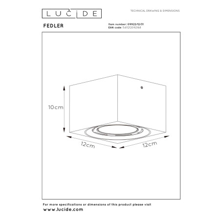 Lucide FEDLER - Spot plafond - LED Dim to warm - GU10 (ES111) - 1x12W 2200K/3000K - Blanc