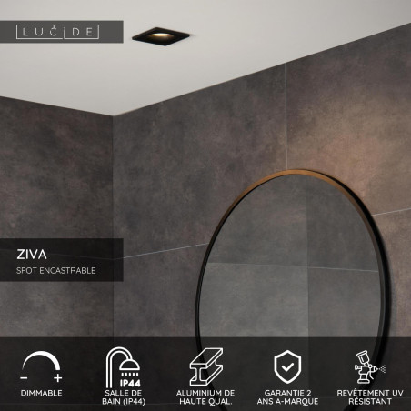 Lucide ZIVA - Spot encastrable Salle de bains - 1xGU10 (MR16) - IP44 - Noir
