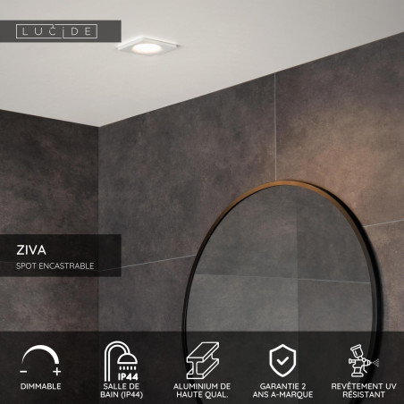 Lucide ZIVA - Spot encastrable Salle de bains - 1xGU10 (MR16) - IP44 - Blanc