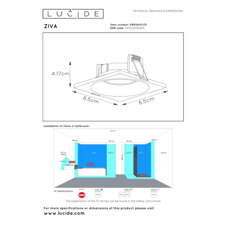 Lucide ZIVA - Spot encastrable Salle de bains - 1xGU10 (MR16) - IP44 - Blanc