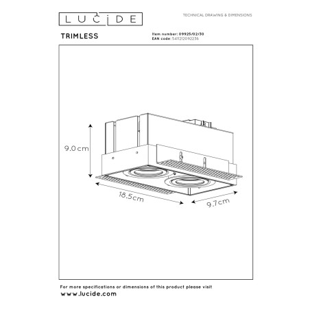 Lucide TRIMLESS - Spot encastrable - 2xGU10 (MR16) - Noir