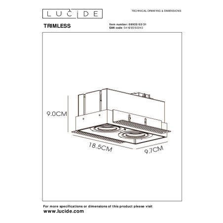 Lucide TRIMLESS - Spot encastrable - 2xGU10 (MR16) - Blanc