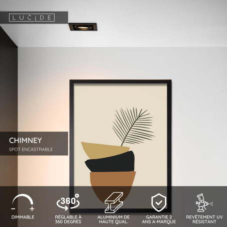 Lucide CHIMNEY - Spot encastrable - 1xGU10 (MR16) - Noir