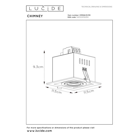 Lucide CHIMNEY - Spot encastrable - 1xGU10 (MR16) - Noir