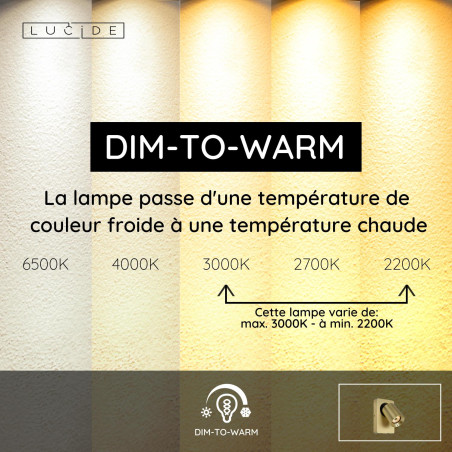 Lucide NIGEL - Lampe de chevet / Applique mural - LED Dim to warm - GU10 (MR16) - 1x5W 2200K/3000K - Point de rechargement USB
