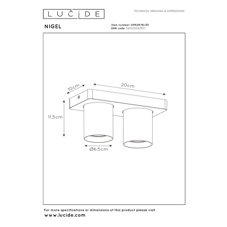 Lucide NIGEL - Spot plafond - LED Dim to warm - GU10 (MR16) - 2x5W 2200K/3000K - Noir