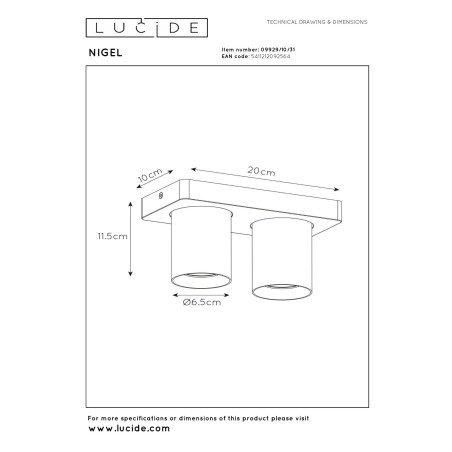 Lucide NIGEL - Spot plafond - LED Dim to warm - GU10 (MR16) - 2x5W 2200K/3000K - Blanc