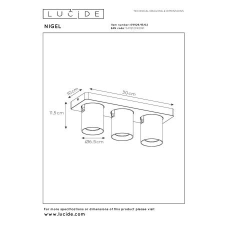 Lucide NIGEL - Spot plafond - LED Dim to warm - GU10 (MR16) - 3x5W 2200K/3000K - Or Mat / Laiton