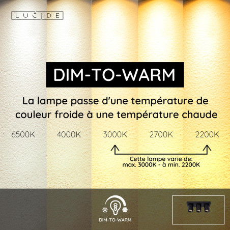 Lucide NIGEL - Spot plafond - LED Dim to warm - GU10 (MR16) - 3x5W 2200K/3000K - Noir